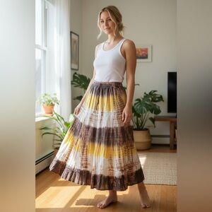 BoHo brown, white and yellow tie-dye skirt size M
